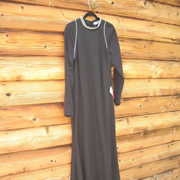 Mac Duggal 26612 Womens Raglan Long Sleeve Black Gown Dress - Picture 7 of 16